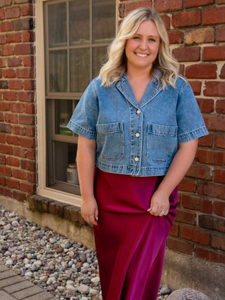 Cranberry Satin Midi Skirt