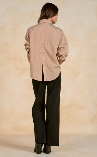 Kathy Crisp Tan Stripe Blouse