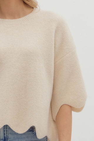 Scalloped Edge Cream Sweater