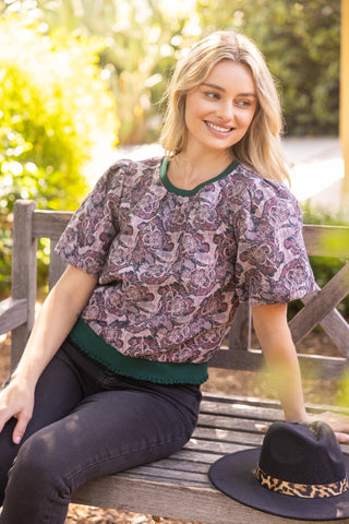 Sutton Bubble Sleeve Plum Top